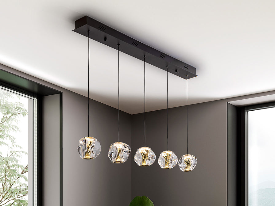 Zaria 5Lt Kitchen Island Light- Black/Gold/Clear Dimmable
