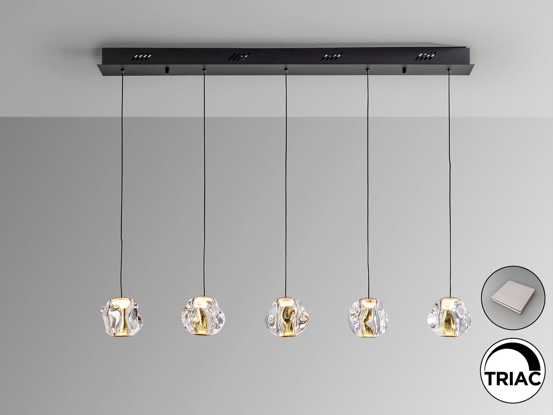 Zaria 5Lt Kitchen Island Light- Black/Gold/Clear Dimmable