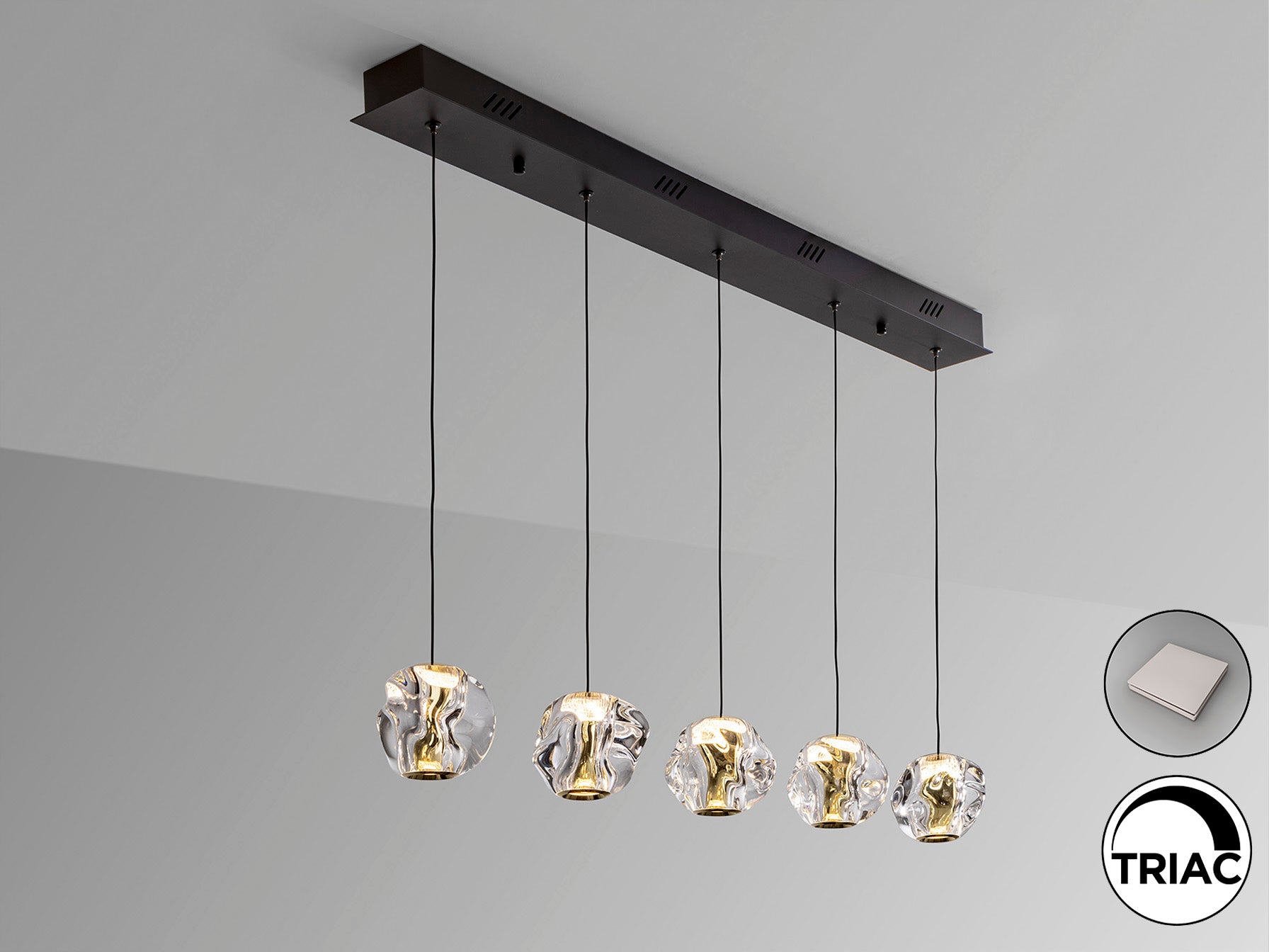 Zaria 5Lt Kitchen Island Light- Black/Gold/Clear Dimmable