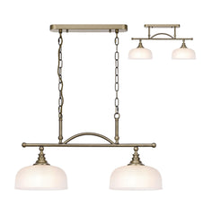 Cleron Semi Flush / Kitchen Light, 2/3 Light Adjustable E27, Satin Nickel, Polished Nickel, Antique Brass / Prismatic Glass