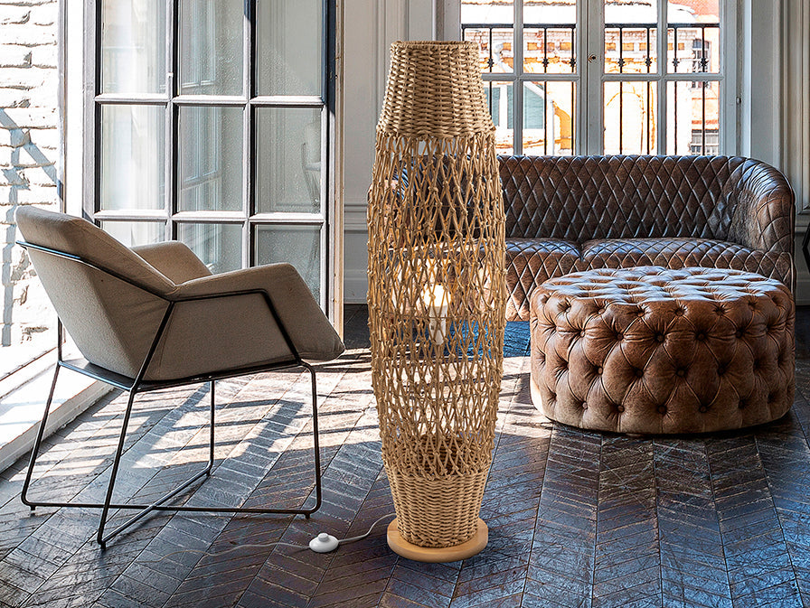 Yaiza 1Lt Wooden Floor Lamp - Woven Paper