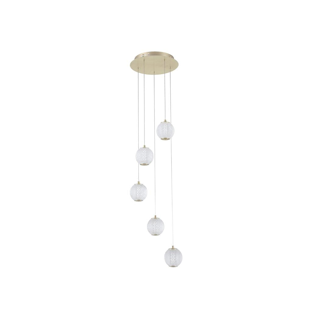 Allure 5 Light Satin Brass/Chrome Multi Drop Ceiling Pendant Integrated LED