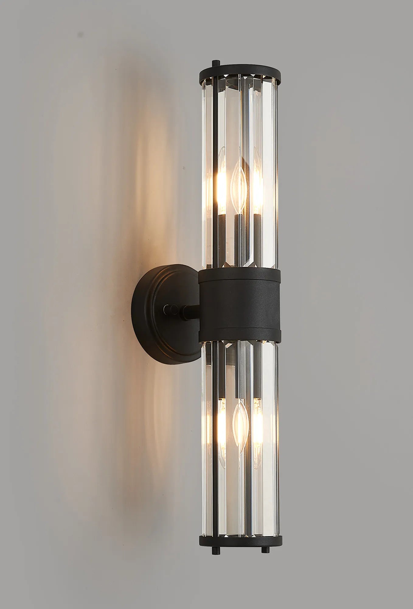 Alura 2 Light Crystal Wall Up & Down, E14, IP44, Satin Black/Clear Crystal