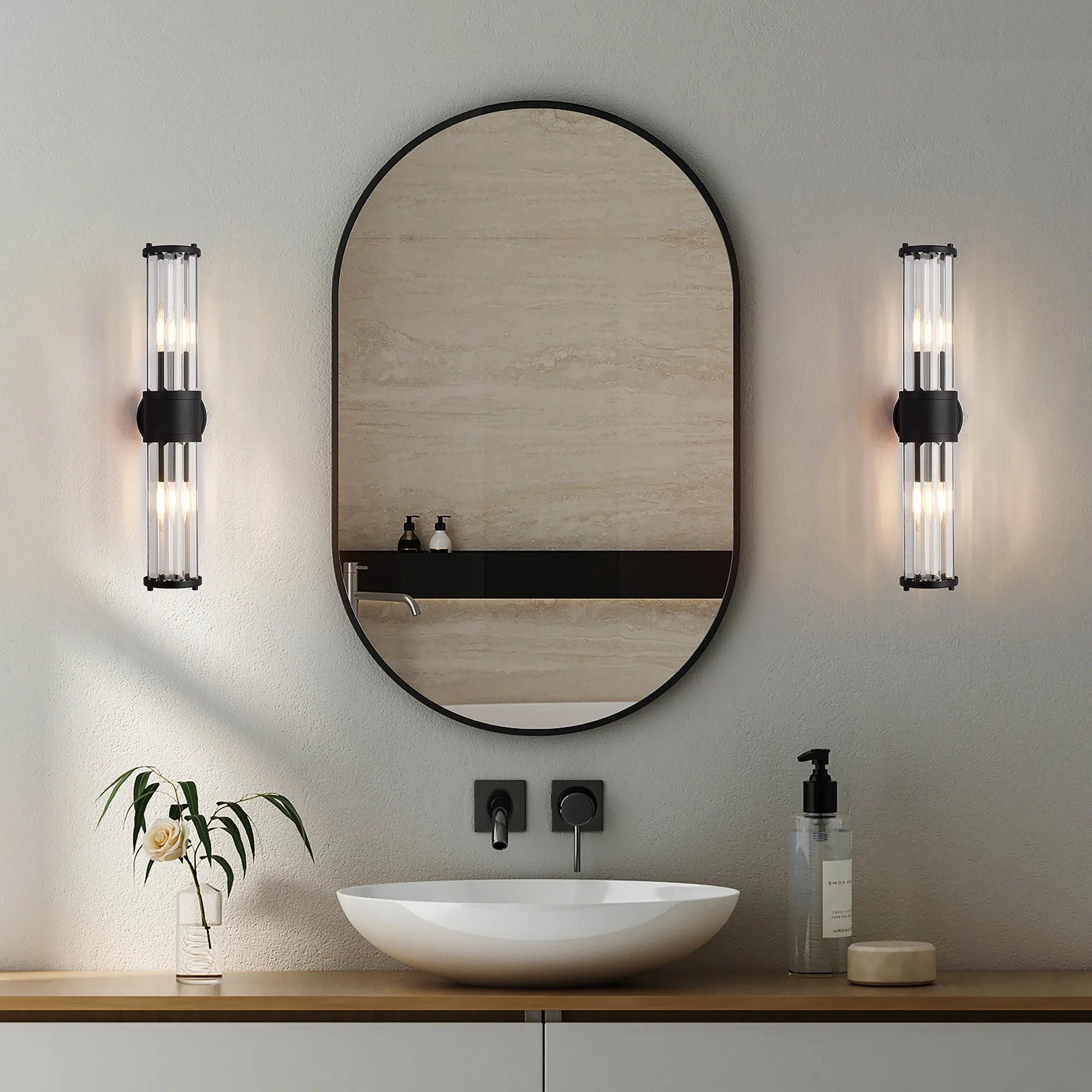 Alura 2 Light Crystal Wall Up & Down, E14, IP44, Satin Black/Clear Crystal