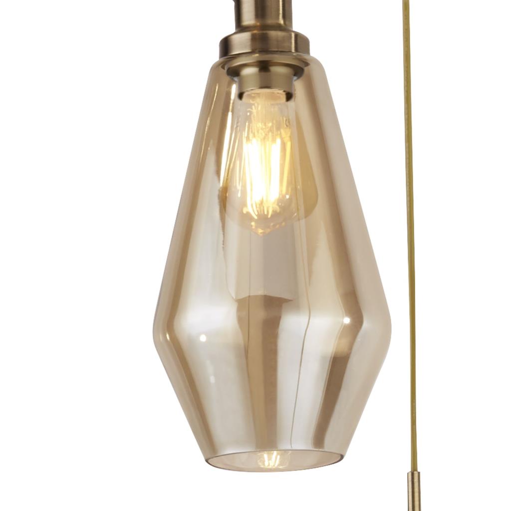Mia 3Lt Multi-Drop Pendant - Antique Brass/Black Metal,Amber/Smoked Glass E27