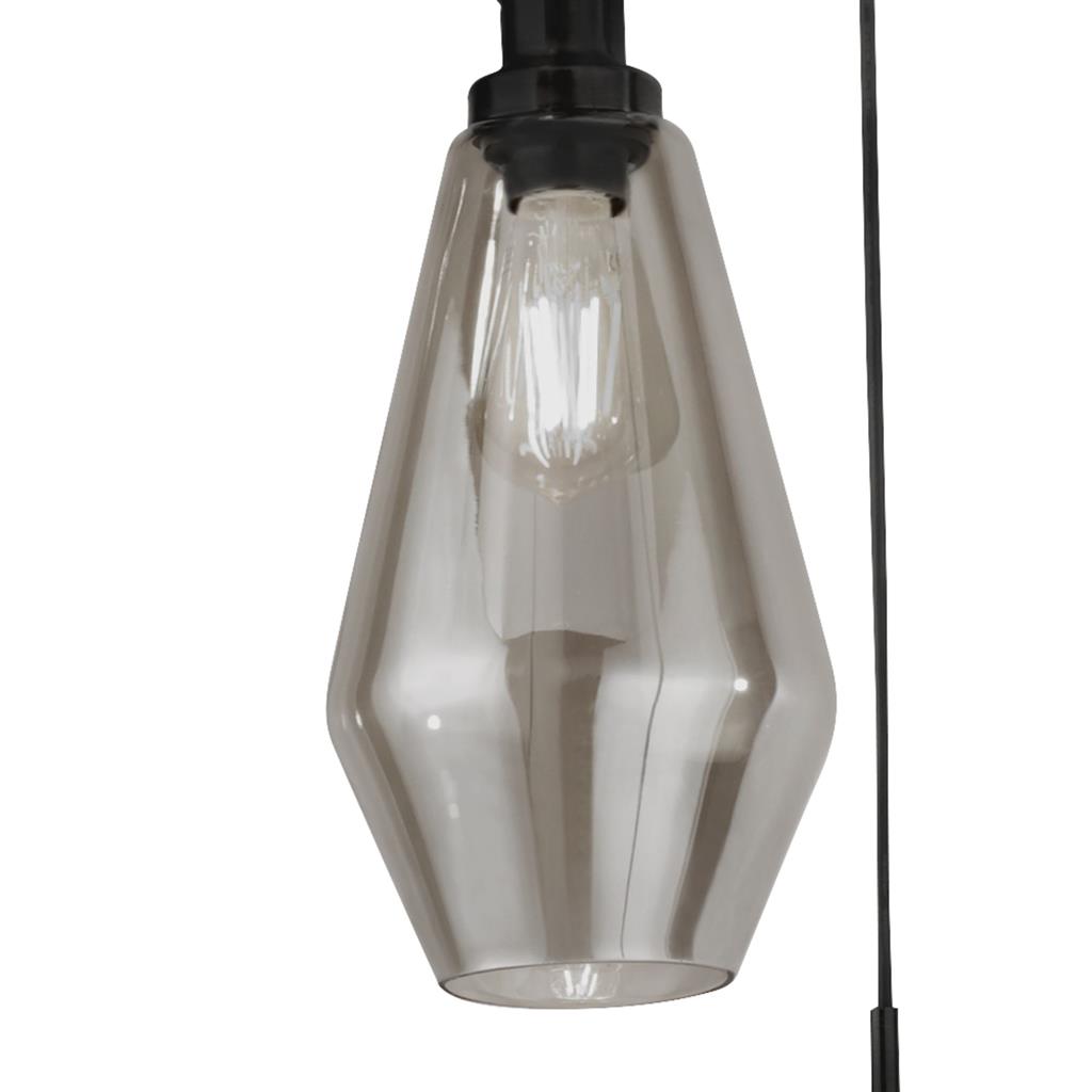 Mia 3Lt Multi-Drop Pendant - Antique Brass/Black Metal,Amber/Smoked Glass E27