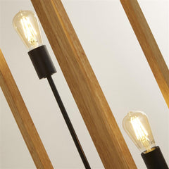 Square 2Lt Floor Lamp - Natural Wood & Black Metal E27