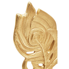 Evra Peacock Feather Sculpture on White Marble Base - Gold Finish