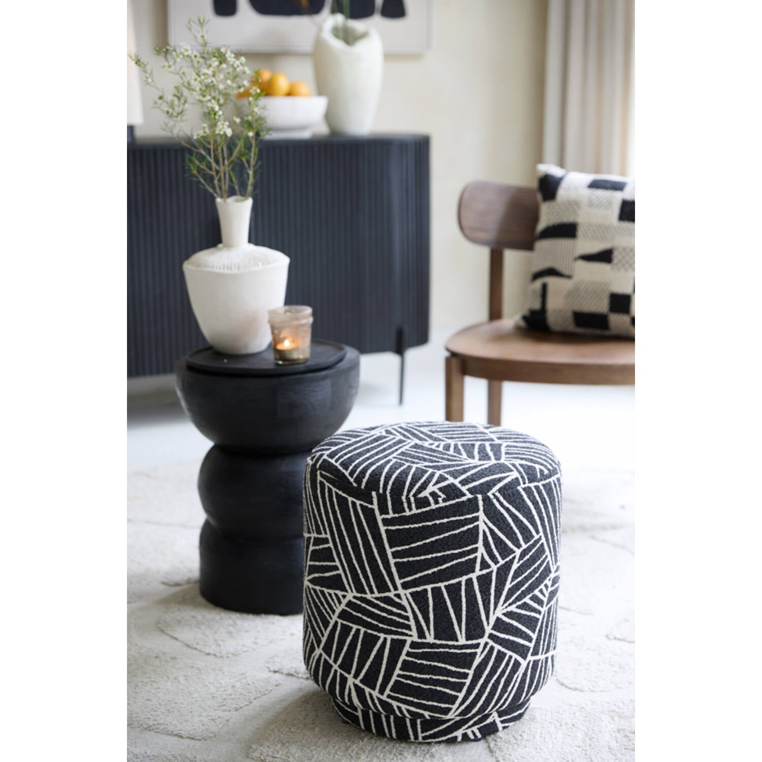 Davonte Black & White Pouffe
