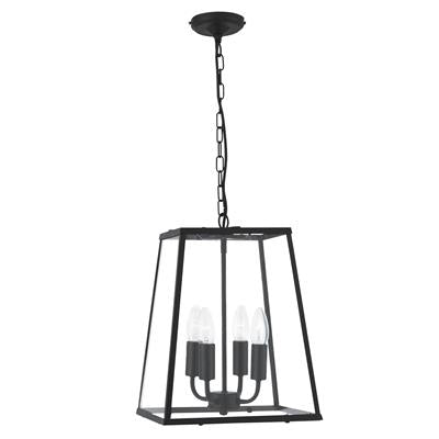 Noir Lantern 1/4Lt Pendant - Black Metal & Clear Glass