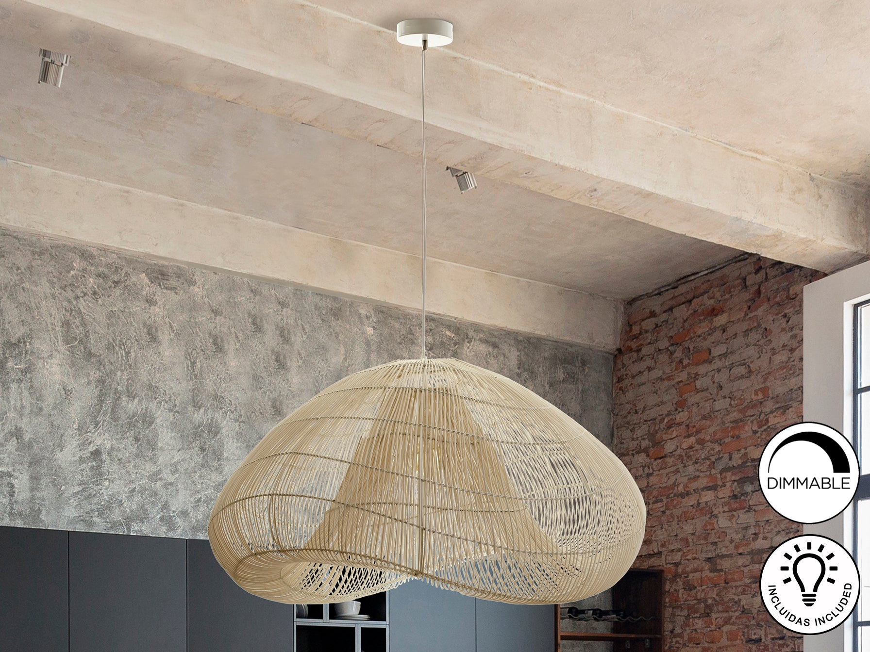 Sabah Rattan Ceiling Light- White Rattan