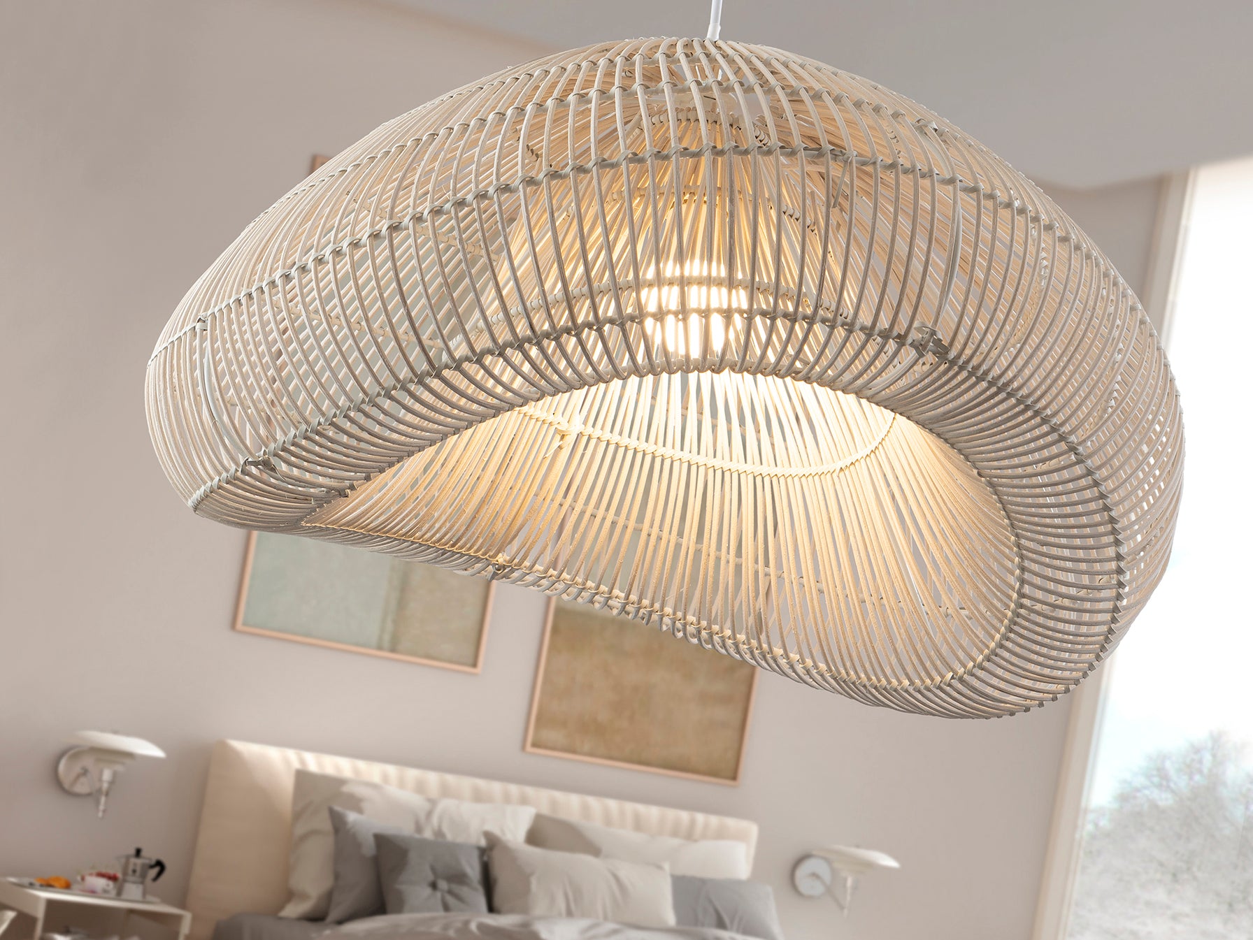 Sabah Rattan Ceiling Light- White Rattan