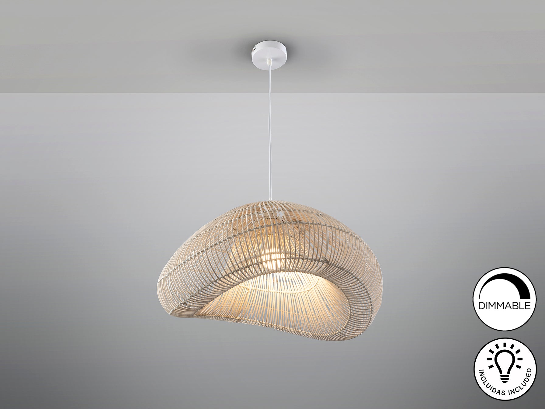Sabah Rattan Ceiling Light- White Rattan