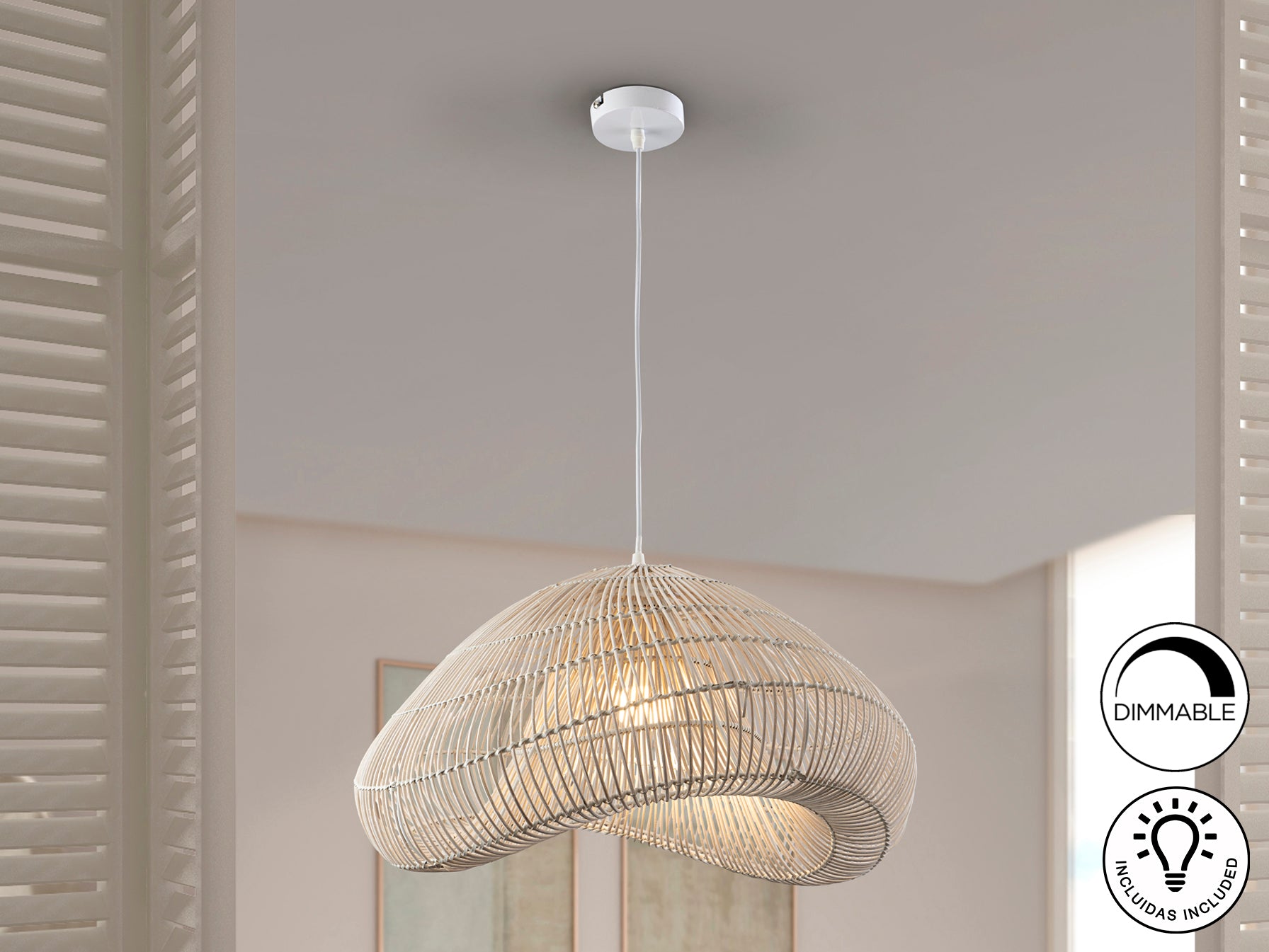 Sabah Rattan Ceiling Light- White Rattan