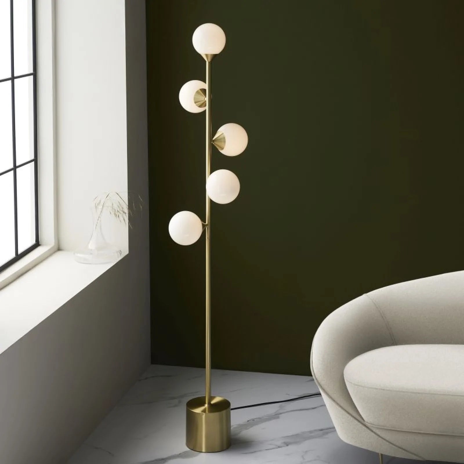 Gallant Floor Lamp- Satin Brass with Gloss White Glasses