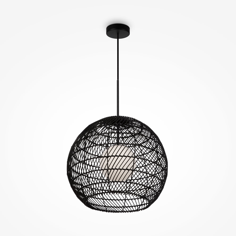 Cane Pendant Light- Black/ Beige Finish