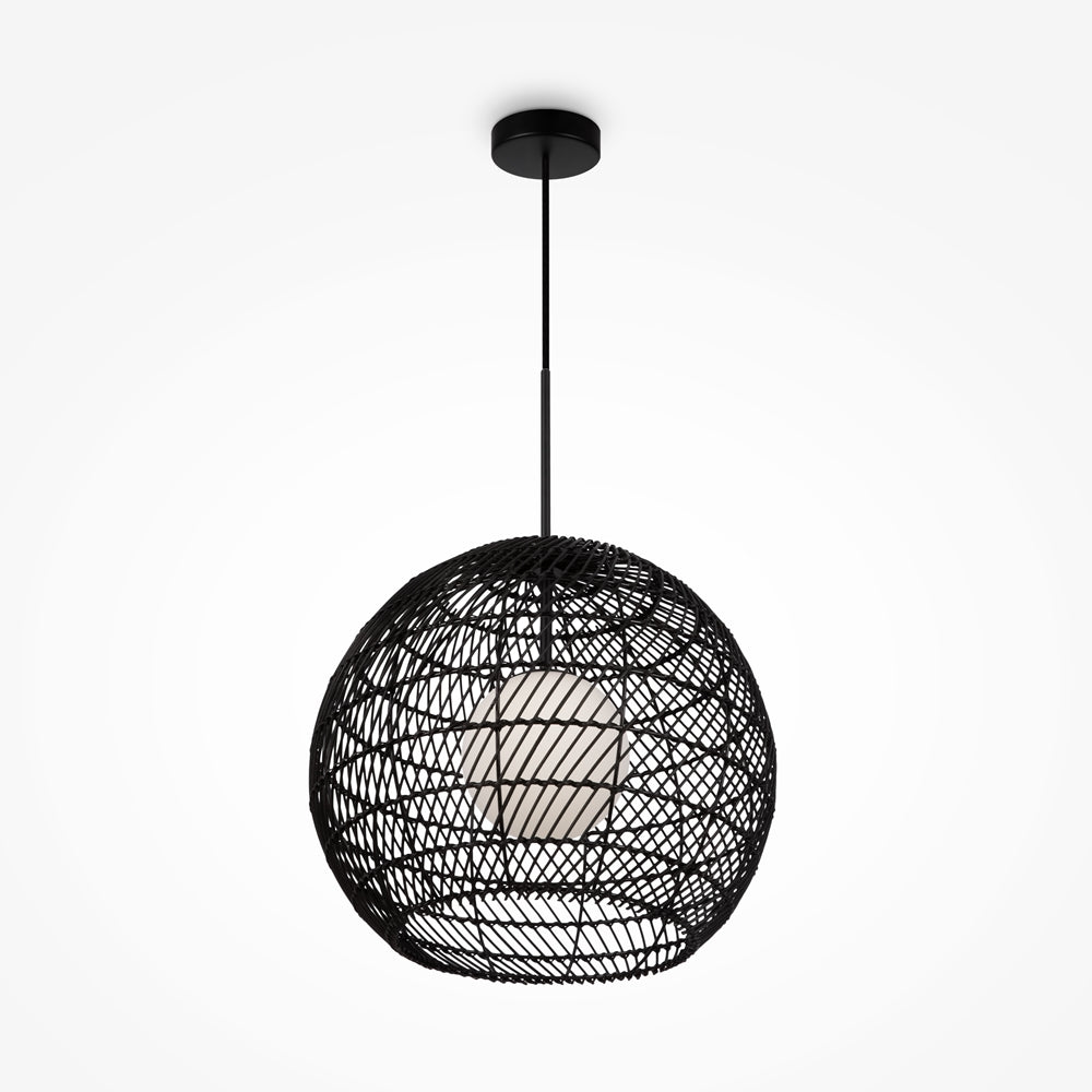 Cane Pendant Light- Black/ Beige Finish