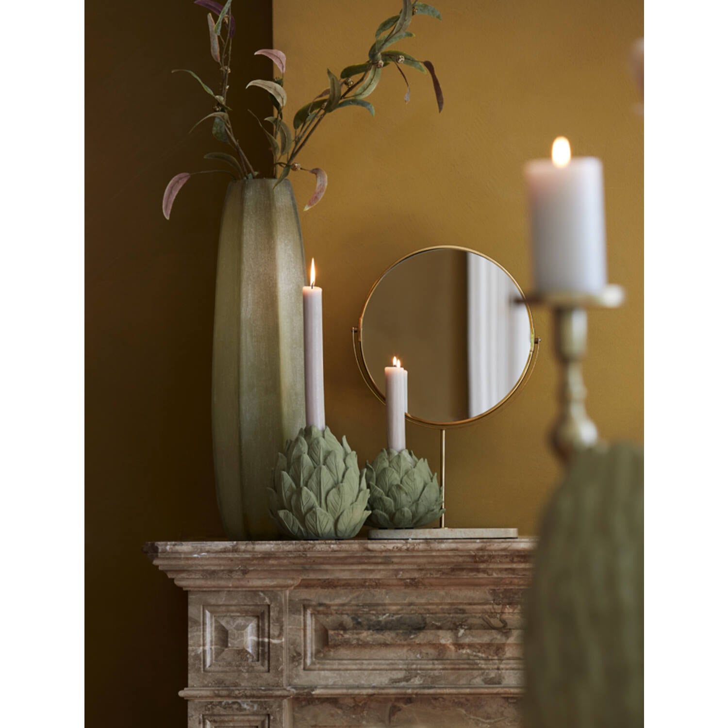 Hesiodos Candle stick- Dark Olive Green