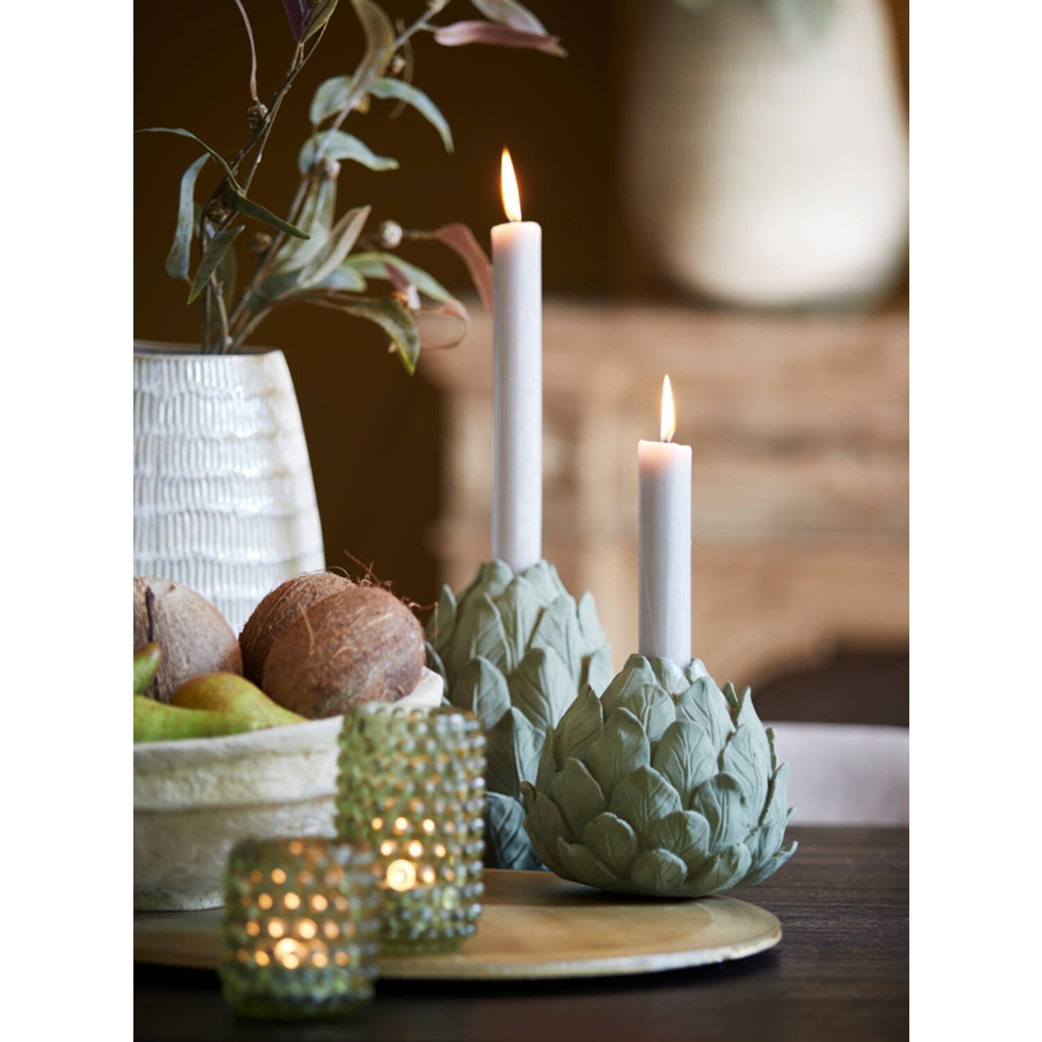 Hesiodos Candle stick- Dark Olive Green