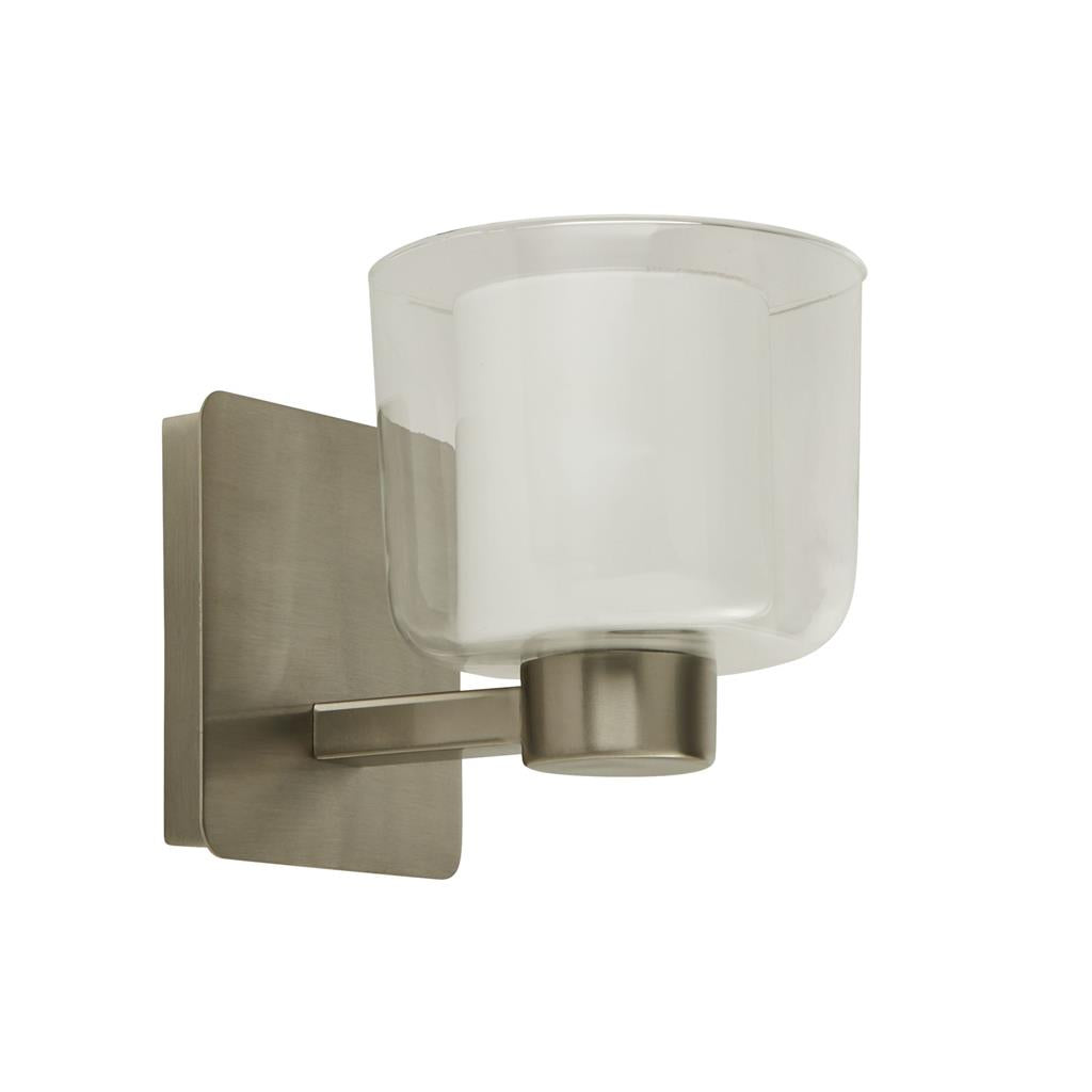 Bolivia Bathroom Wall Light IP44 - Satin Nickel Metal, Clear & Opal Glass