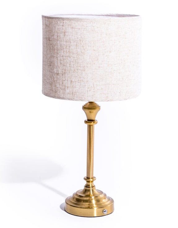 Classic Brass Rechargeable Table Lamp w/ Cylinder Oatmeal Shade - Christmas Gift