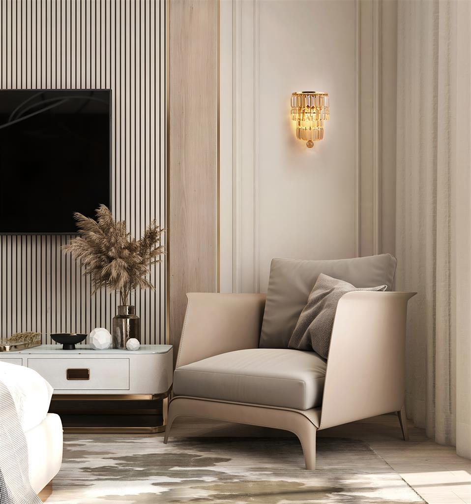 Empire 2Lt Crystal Wall Light - Brass/Chrome