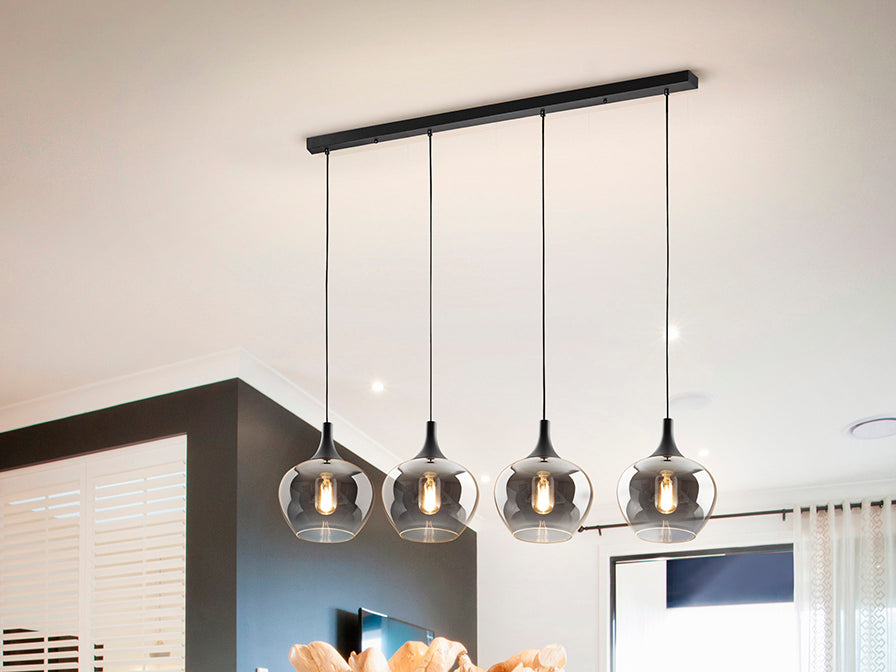 Opaz 4Lt Kitchen Island Light- Black/Smoke