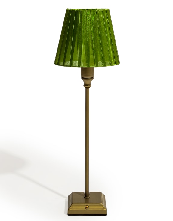 Antique Bronze Rechargeable Table Lamp with Pleated Green Shade