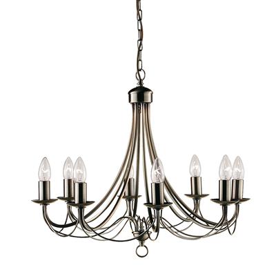 Mayfair 8 Lt Pendant - Satin Silver/Black Iron/Antique Brass Finish