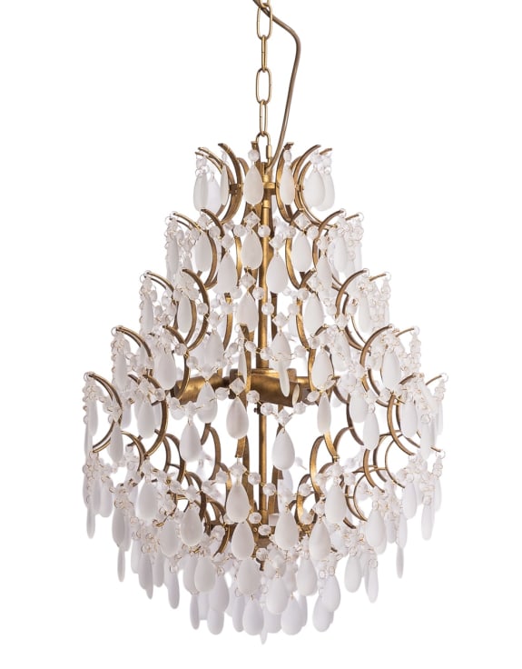 Large Antique Gold Multi Teardrop Chandelier w/ Frosted Crystals