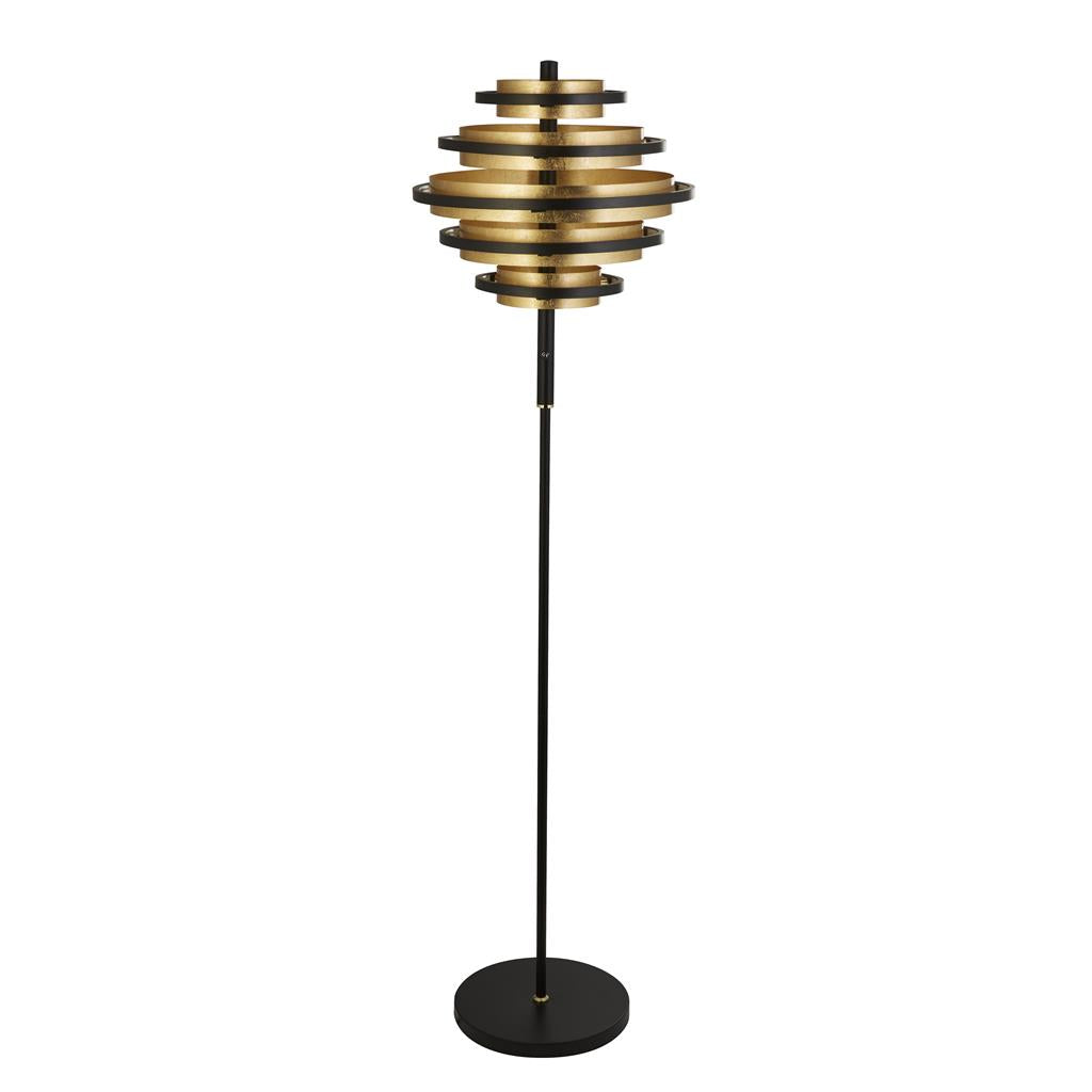 Hive 5Lt Floor Lamp - Black Metal & Gold Leaf Integrated LED