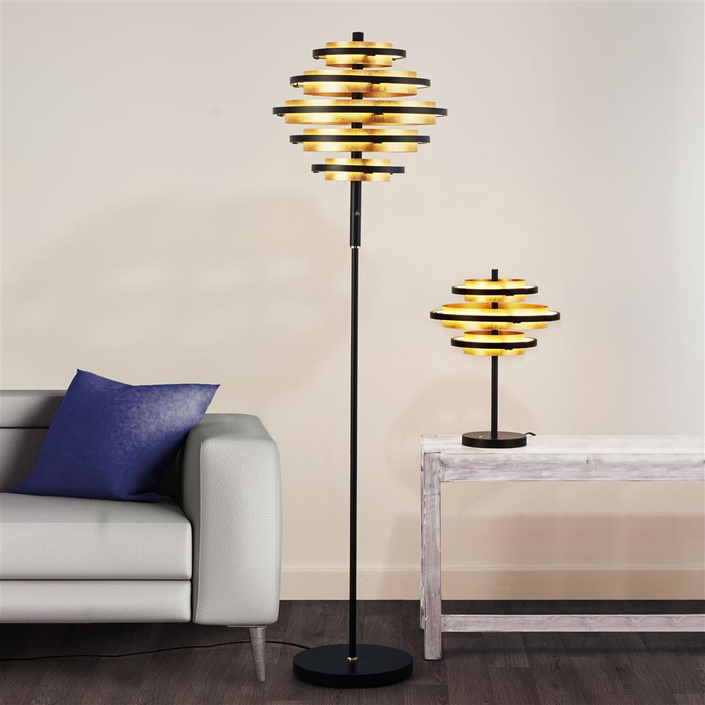 Hive 5Lt Floor Lamp - Black Metal & Gold Leaf Integrated LED