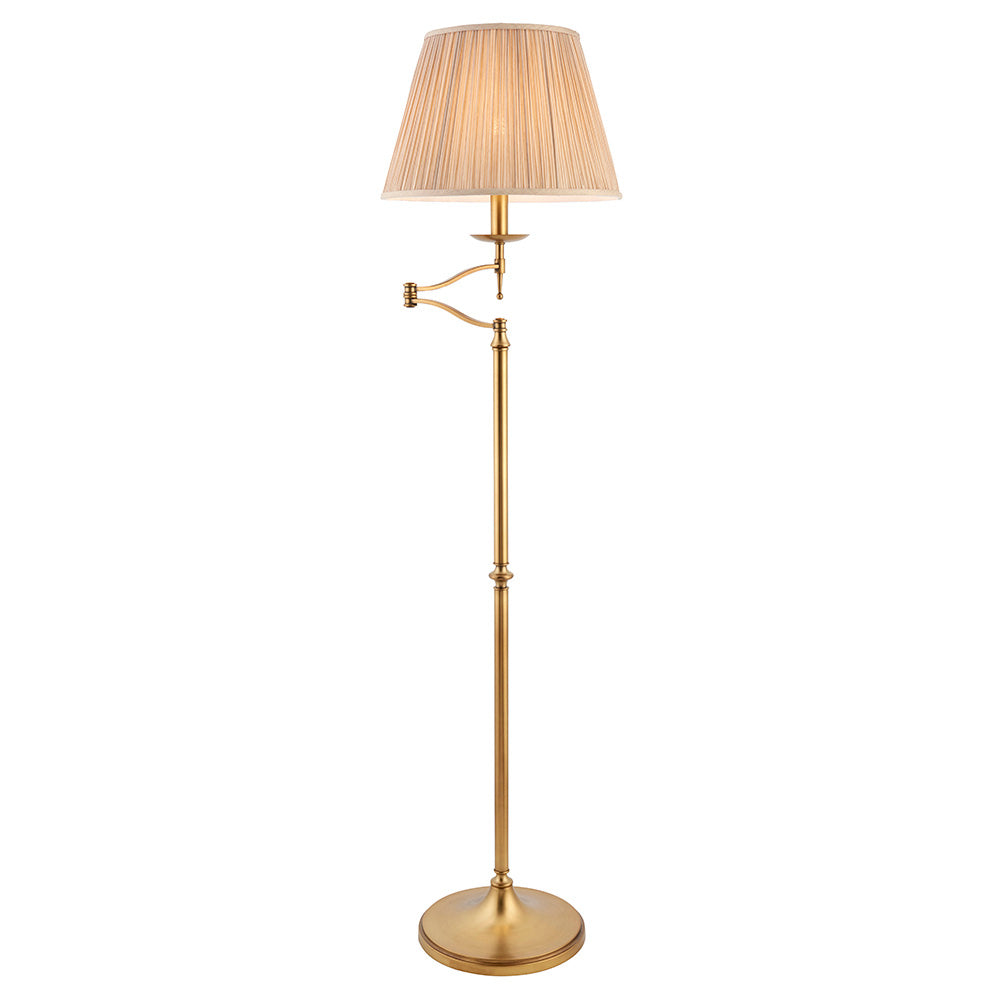 Sirius Swing Arm Floor Lamp Beige Shade - Antique Brass/Nickel Finish E27