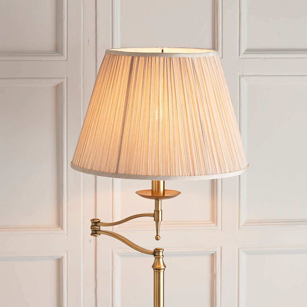 Sirius Swing Arm Floor Lamp Beige Shade - Antique Brass/Nickel Finish E27