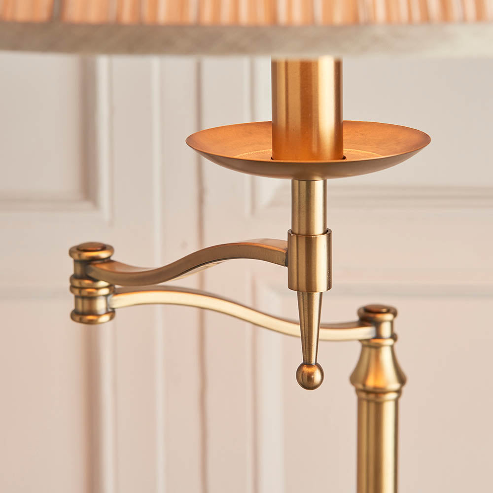 Sirius Swing Arm Floor Lamp Beige Shade - Antique Brass/Nickel Finish E27