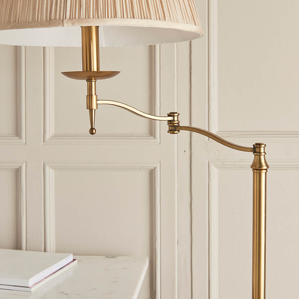 Sirius Swing Arm Floor Lamp Beige Shade - Antique Brass/Nickel Finish E27