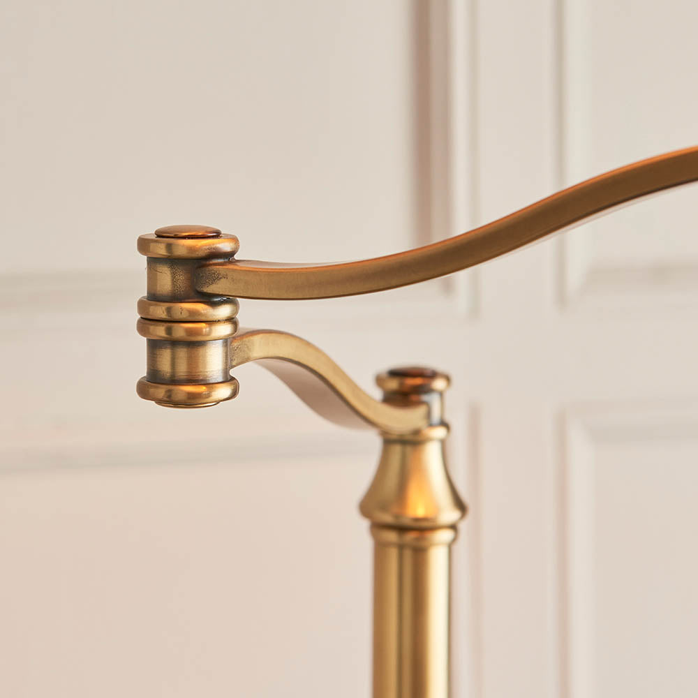Sirius Swing Arm Floor Lamp Beige Shade - Antique Brass/Nickel Finish E27