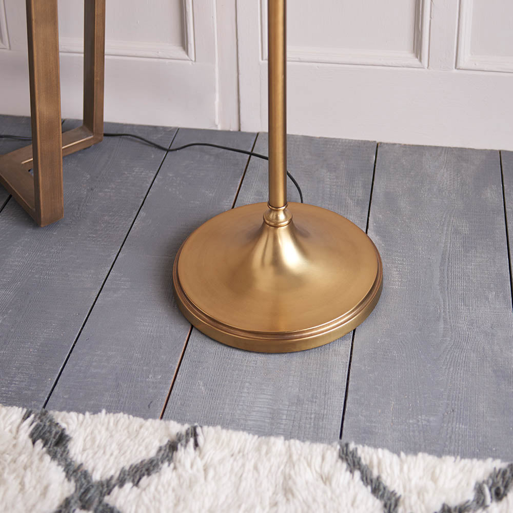 Sirius Swing Arm Floor Lamp Beige Shade - Antique Brass/Nickel Finish E27