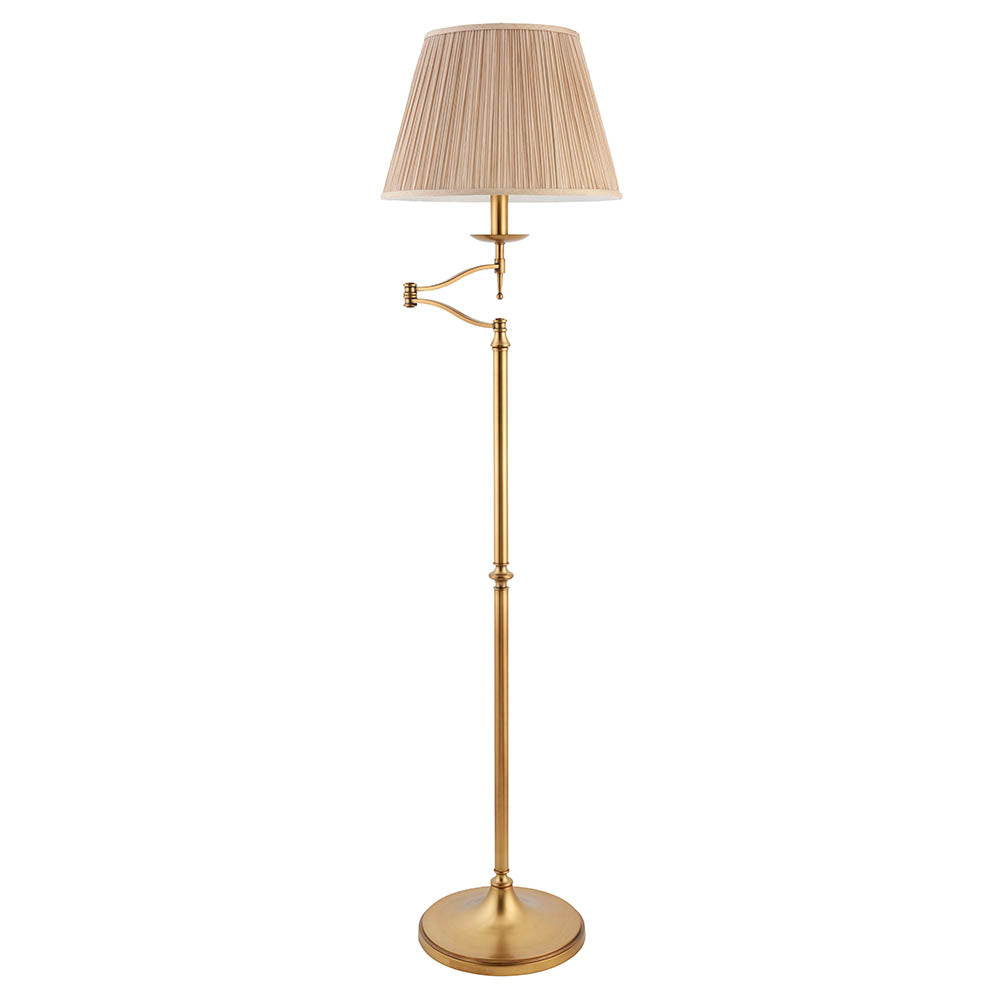 Sirius Swing Arm Floor Lamp Beige Shade - Antique Brass/Nickel Finish E27
