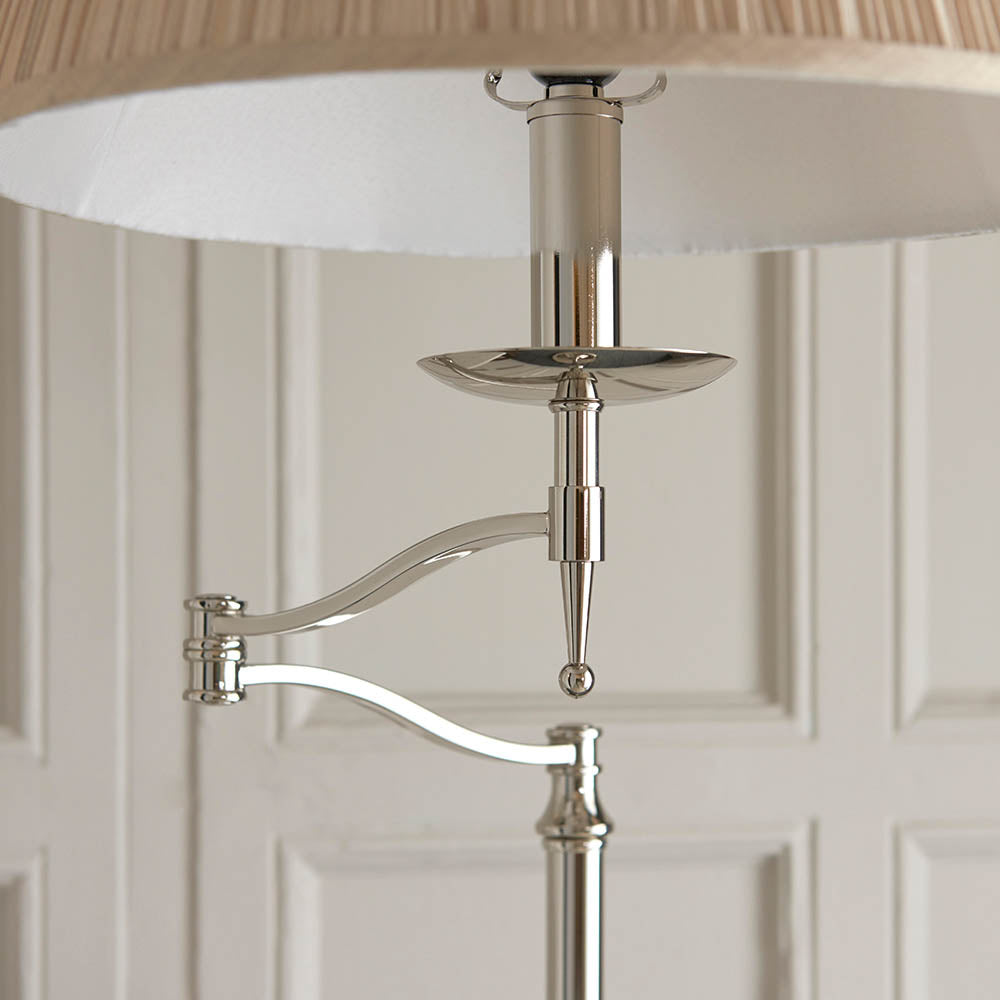 Sirius Swing Arm Floor Lamp Beige Shade - Antique Brass/Nickel Finish E27