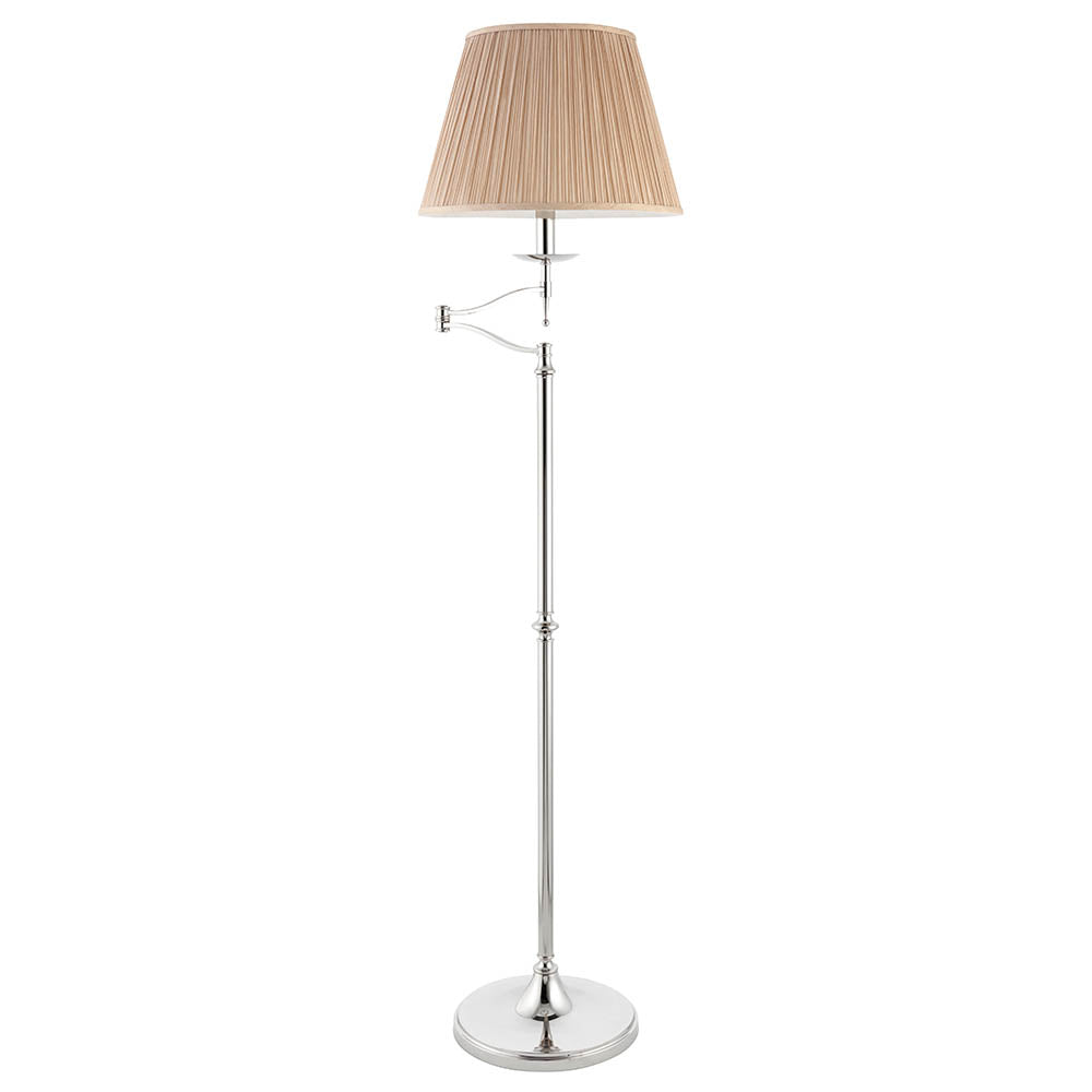 Sirius Swing Arm Floor Lamp Beige Shade - Antique Brass/Nickel Finish E27