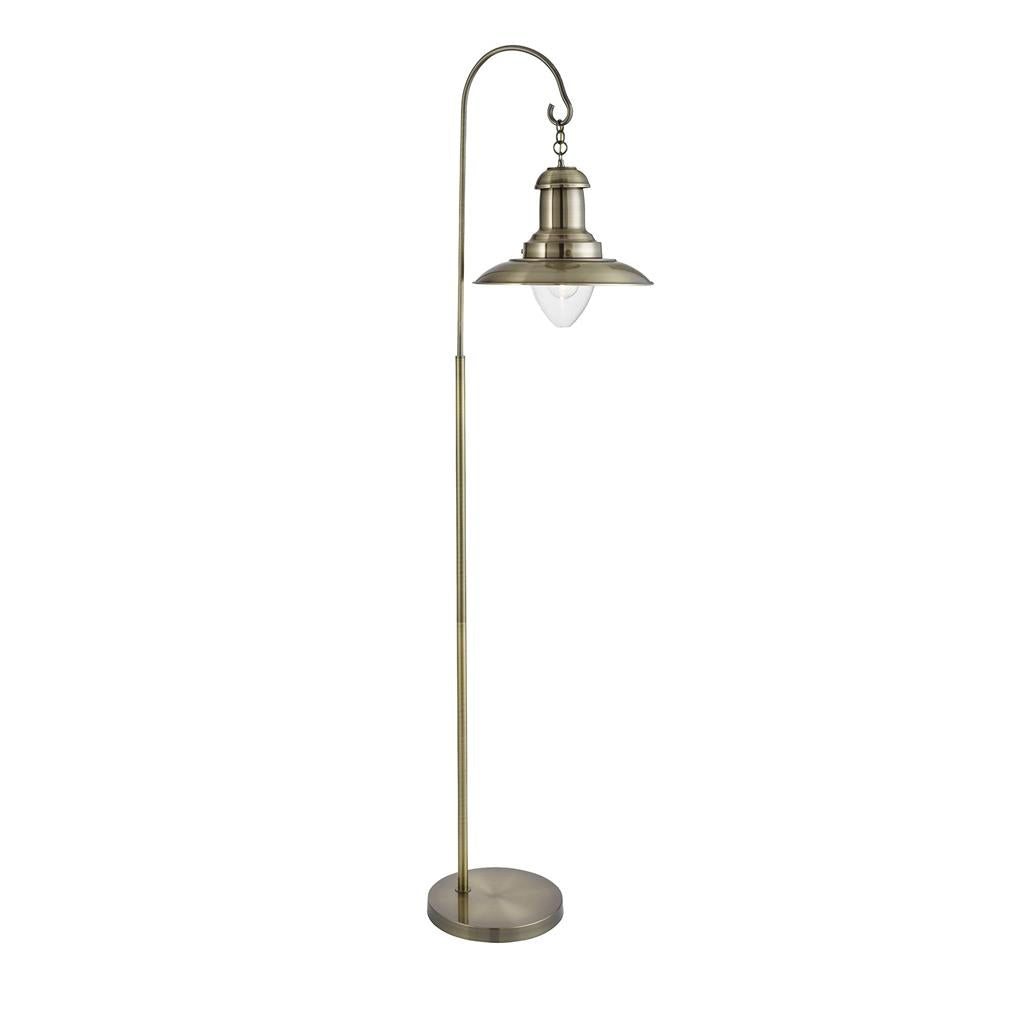 Fisherman Floor Lamp - Antique Brass Metal & Glass E27