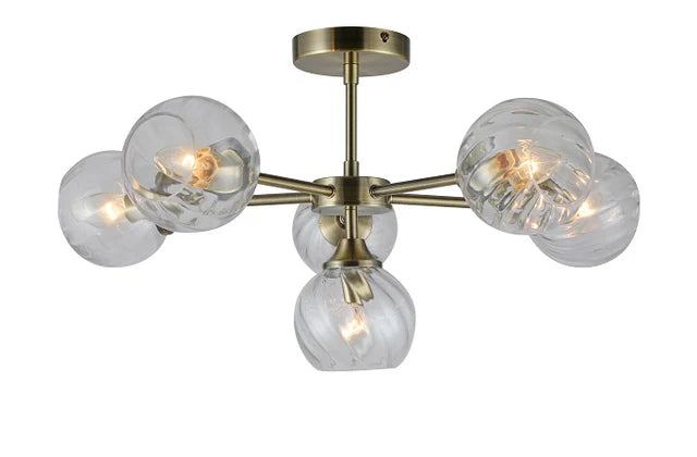 CEILING LIGHT, Antique Brass with Glass