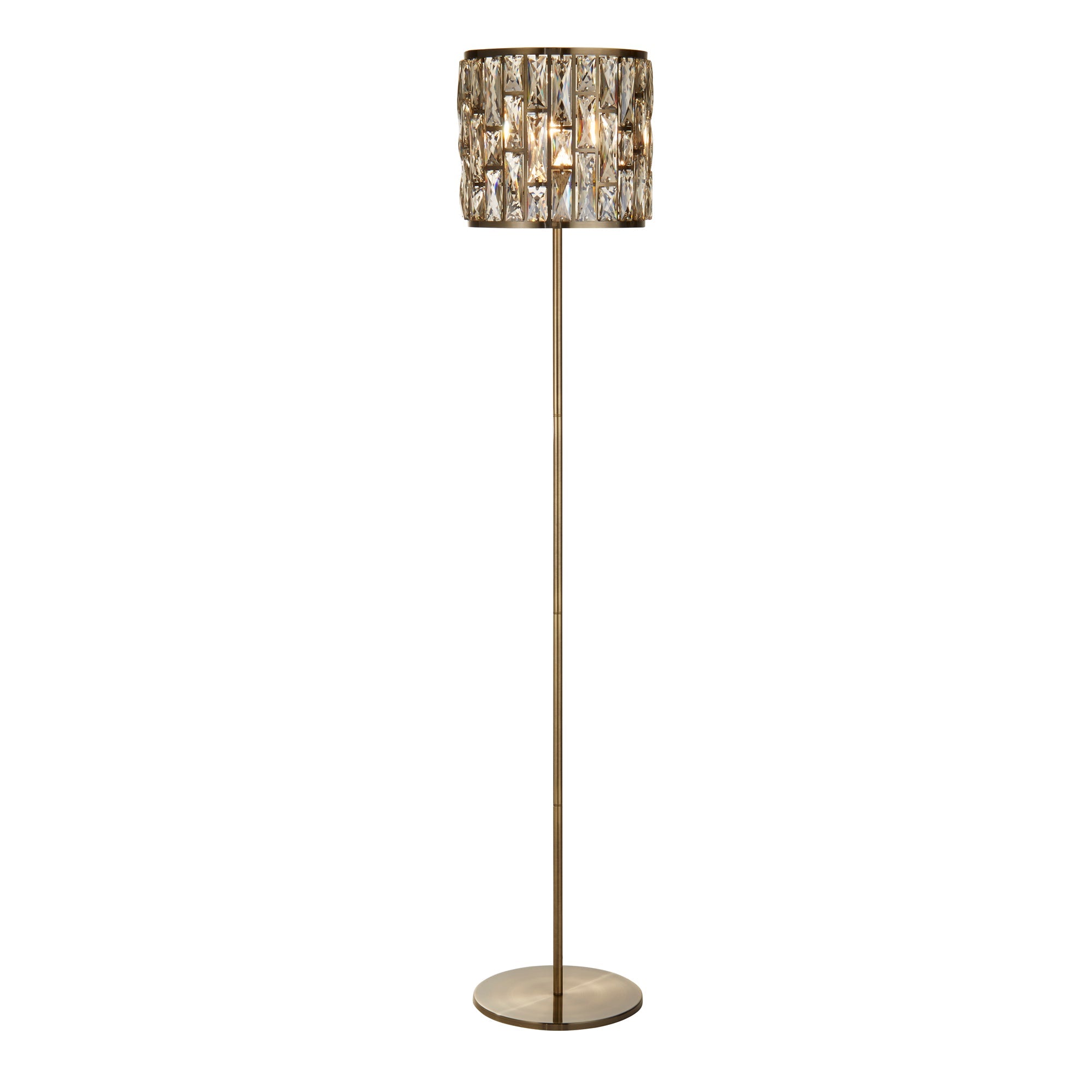 Bijou Floor Lamp - Antique Brass Metal/Chrome Metal & Champagne Glass E27