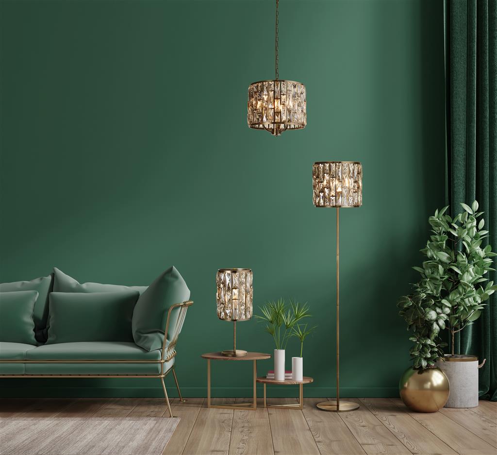 Bijou Floor Lamp - Antique Brass Metal/Chrome Metal & Champagne Glass E27