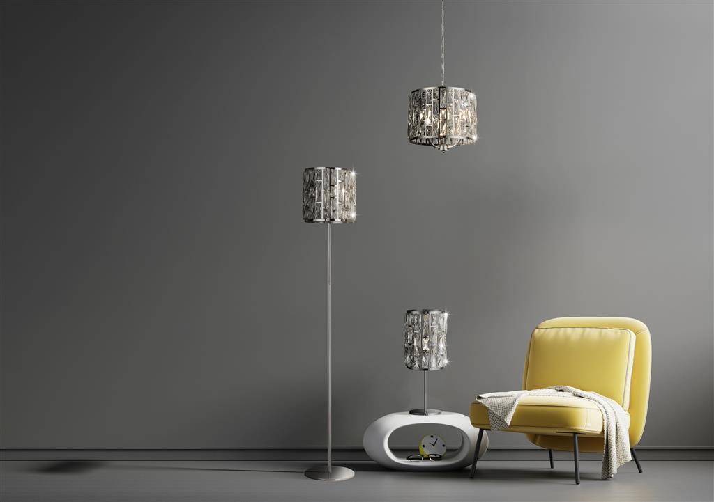 Bijou Floor Lamp - Antique Brass Metal/Chrome Metal & Champagne Glass E27