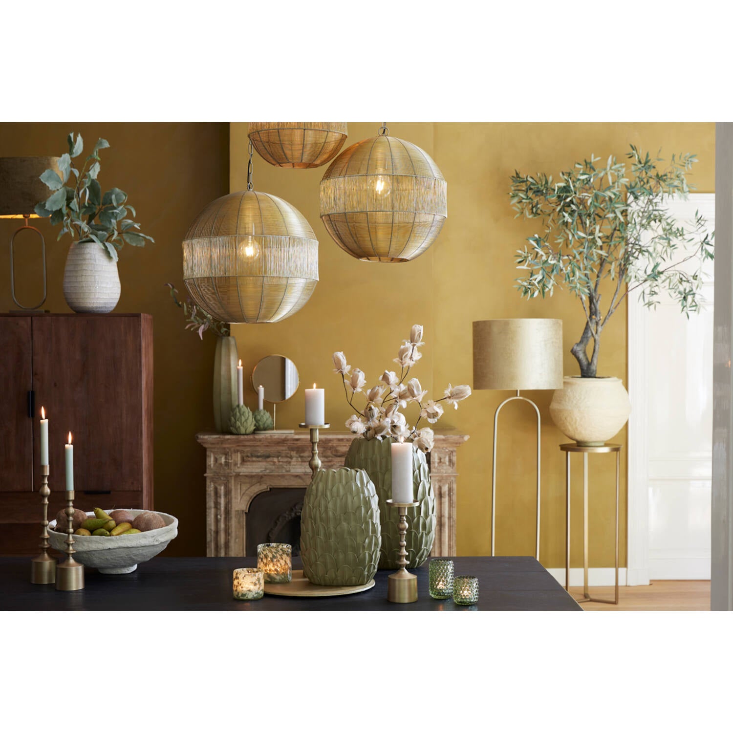 Retiro Medium Pillar Side Tables - Light Gold Finish
