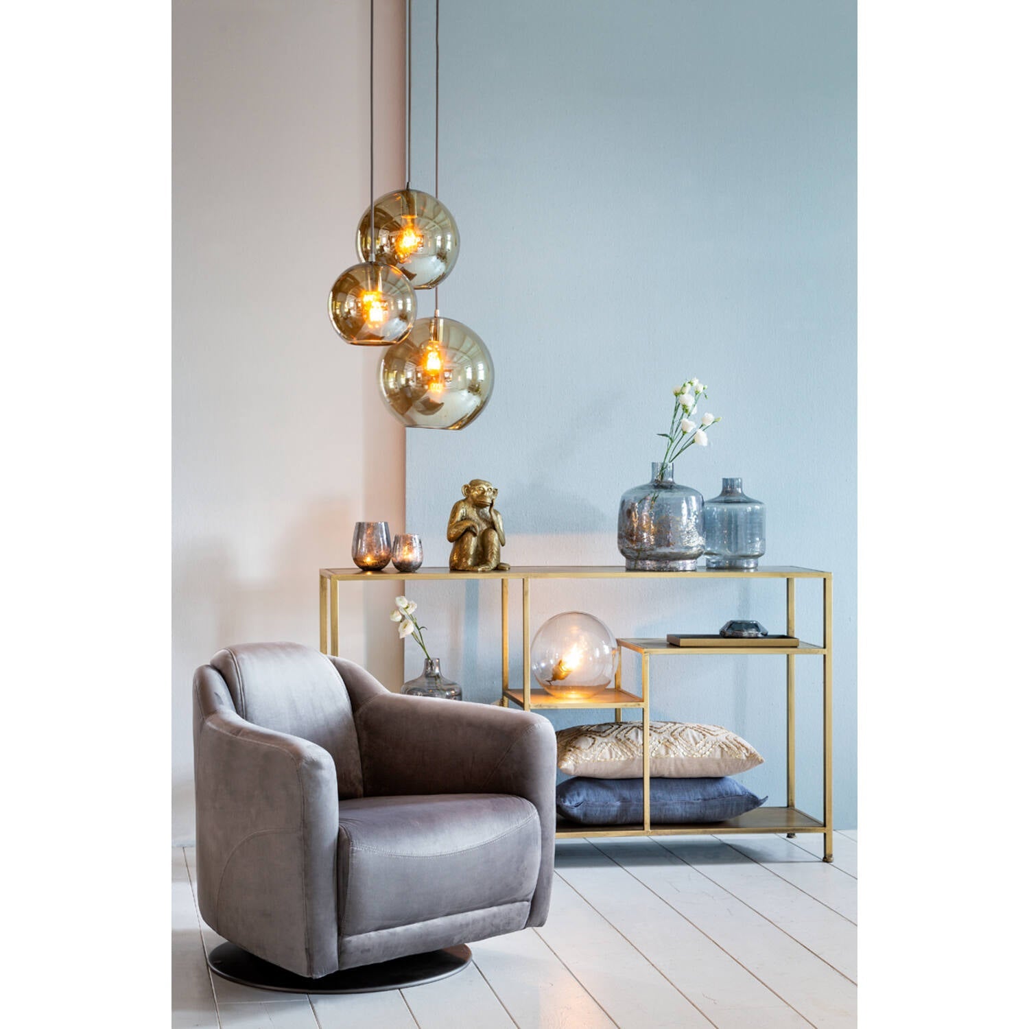 Ylaya Console 140x35x80,5 cm Antique Black/ Matt Black - Gold