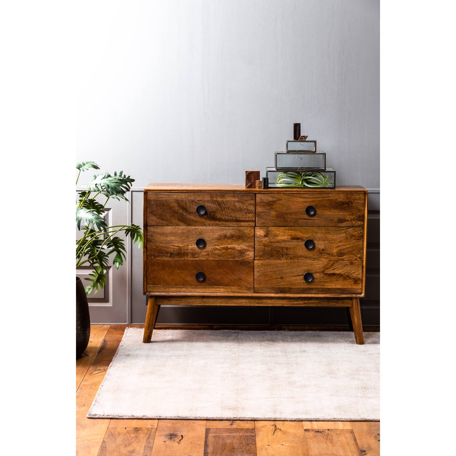 Espita Medium Cabinet - Oil Brown Wood Finish