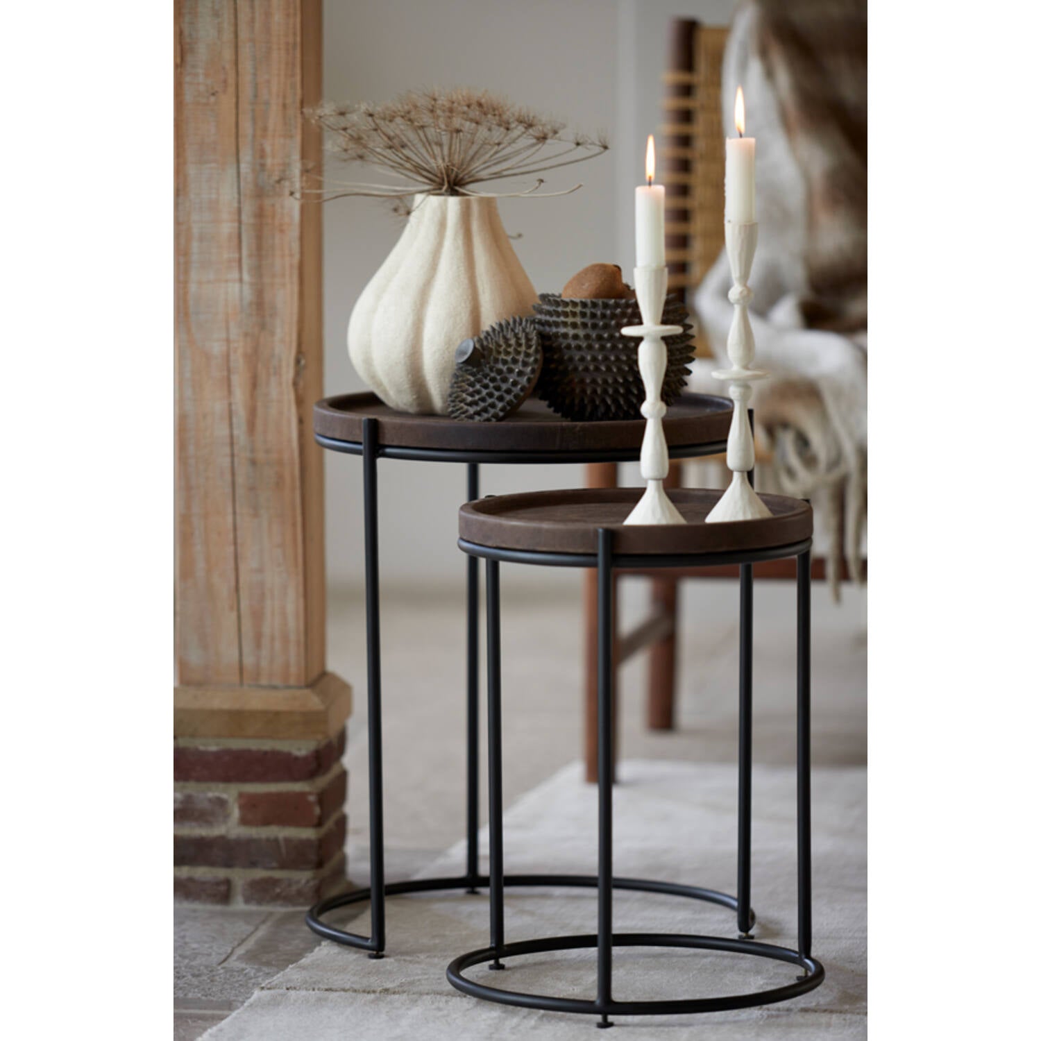 Jairo Side table Leather Brown + Black